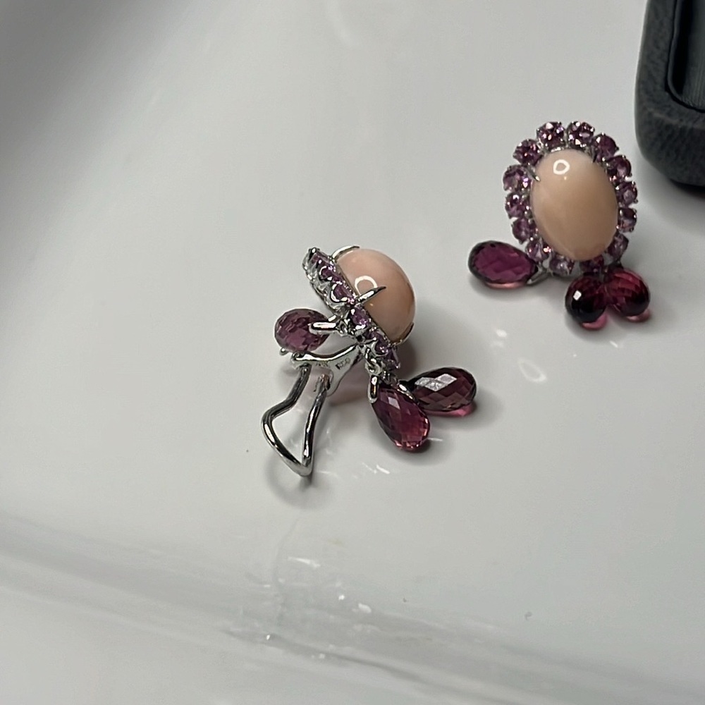 18KT PINK OPAL, PINK SAPPHIRE & PINK TOURMALINE EARRINGS - Picture 5 of 9